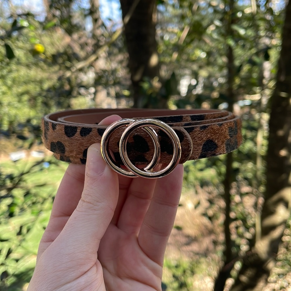 Faux Fur Leopard Print Skinny Waist Belt